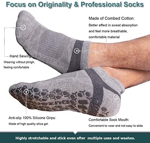 Men's Non-Slip Yoga Socks, Anti-Skid Pilates, Barre, Bikram Fitness Hospital Slipper Socks with Grips