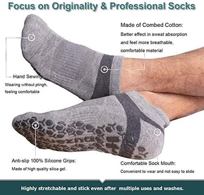 Men's Non-Slip Yoga Socks, Anti-Skid Pilates, Barre, Bikram Fitness Hospital Slipper Socks with Grips