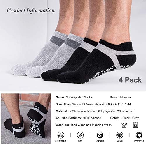 Men's Non-Slip Yoga Socks, Anti-Skid Pilates, Barre, Bikram Fitness Hospital Slipper Socks with Grips