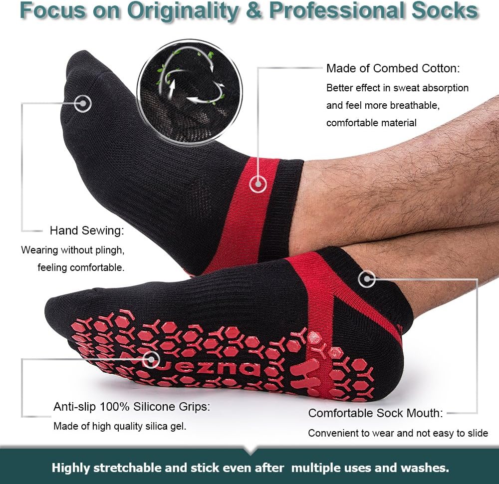 Men's Non-Slip Yoga Socks, Anti-Skid Pilates, Barre, Bikram Fitness Hospital Slipper Socks with Grips