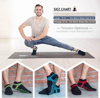 Men's Non-Slip Yoga Socks, Anti-Skid Pilates, Barre, Bikram Fitness Hospital Slipper Socks with Grips