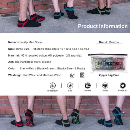 Men's Non-Slip Yoga Socks, Anti-Skid Pilates, Barre, Bikram Fitness Hospital Slipper Socks with Grips