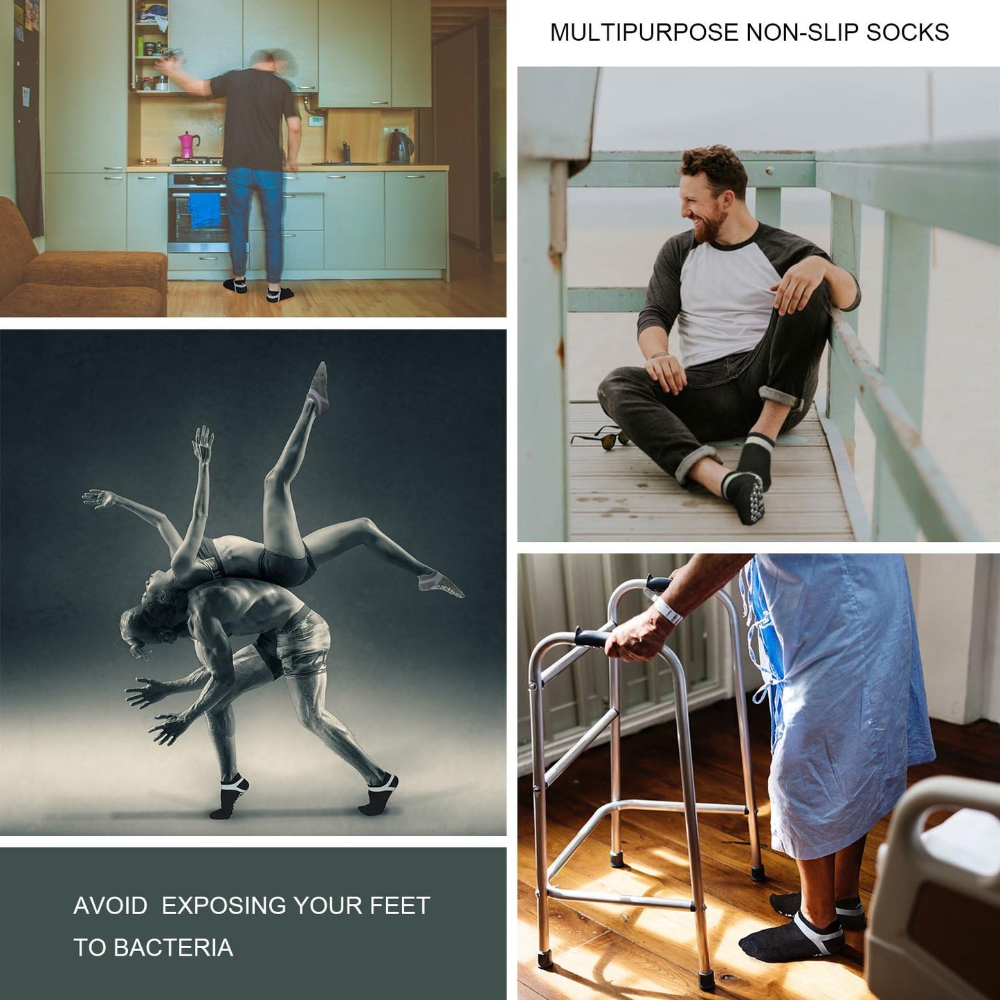 Men's Non-Slip Yoga Socks, Anti-Skid Pilates, Barre, Bikram Fitness Hospital Slipper Socks with Grips