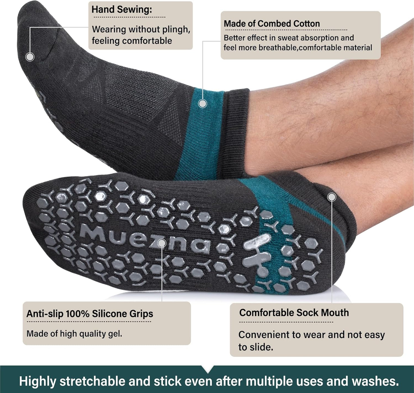 Men's Non-Slip Yoga Socks, Anti-Skid Pilates, Barre, Bikram Fitness Hospital Slipper Socks with Grips