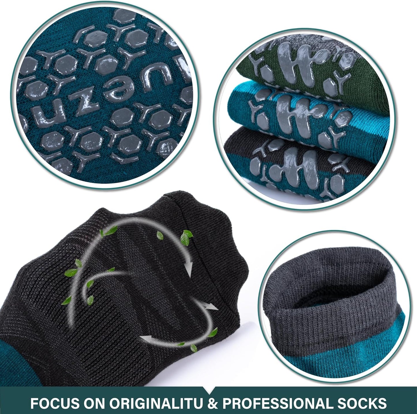 Men's Non-Slip Yoga Socks, Anti-Skid Pilates, Barre, Bikram Fitness Hospital Slipper Socks with Grips