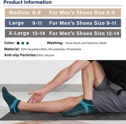 Men's Non-Slip Yoga Socks, Anti-Skid Pilates, Barre, Bikram Fitness Hospital Slipper Socks with Grips