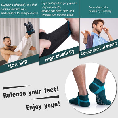 Men's Non-Slip Yoga Socks, Anti-Skid Pilates, Barre, Bikram Fitness Hospital Slipper Socks with Grips