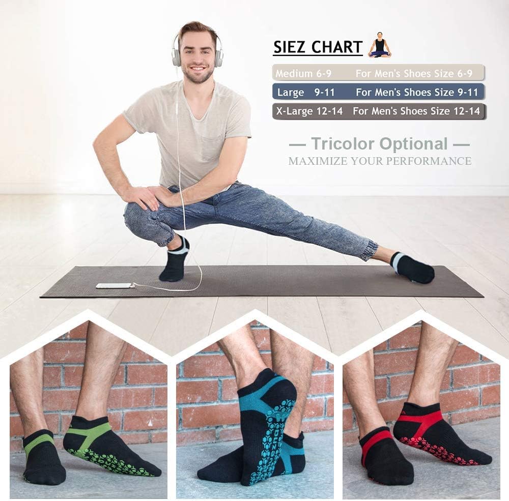 Men's Non-Slip Yoga Socks, Anti-Skid Pilates, Barre, Bikram Fitness Hospital Slipper Socks with Grips
