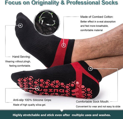Men's Non-Slip Yoga Socks, Anti-Skid Pilates, Barre, Bikram Fitness Hospital Slipper Socks with Grips