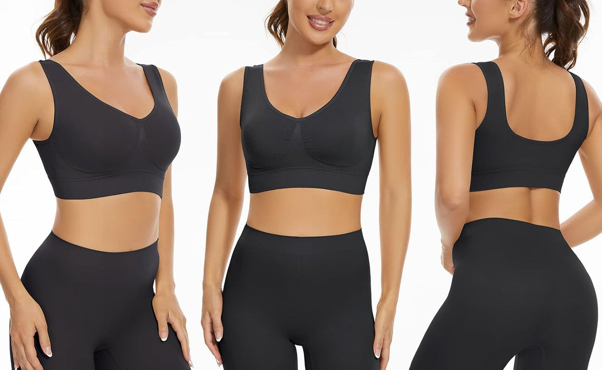 3-Pack Seamless Sports Bra Wirefree Yoga Bra with Removable Pads for Women