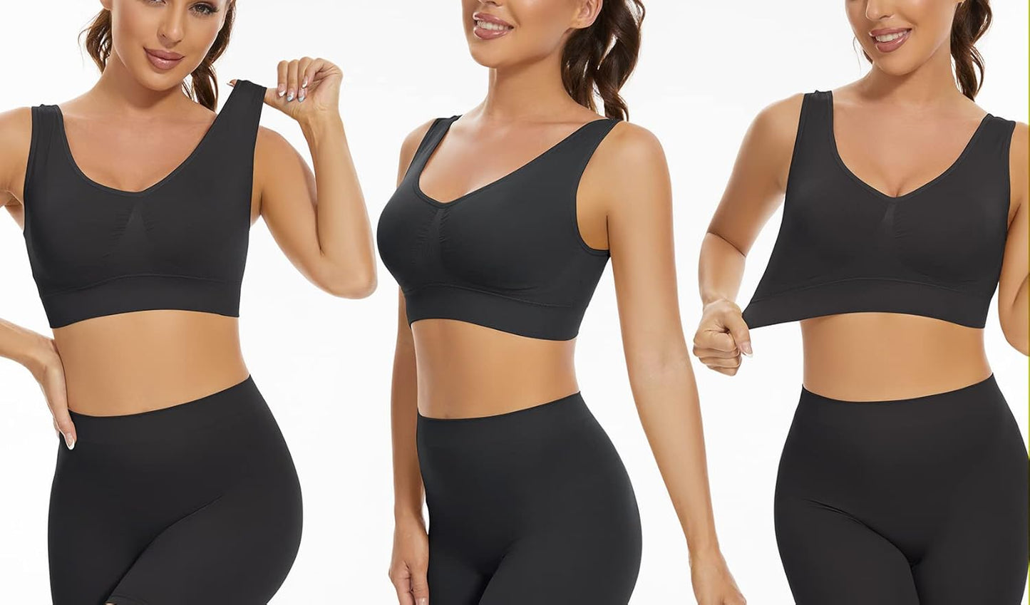 3-Pack Seamless Sports Bra Wirefree Yoga Bra with Removable Pads for Women