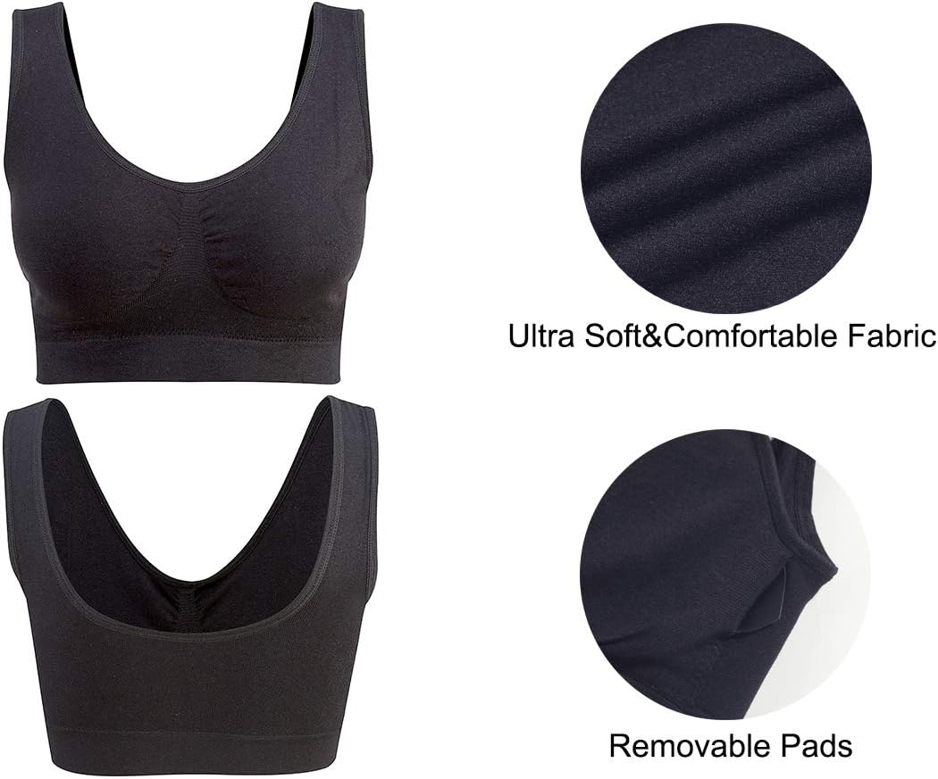 3-Pack Seamless Sports Bra Wirefree Yoga Bra with Removable Pads for Women
