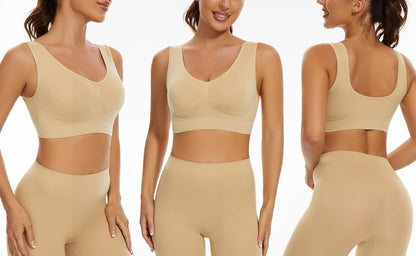 3-Pack Seamless Sports Bra Wirefree Yoga Bra with Removable Pads for Women