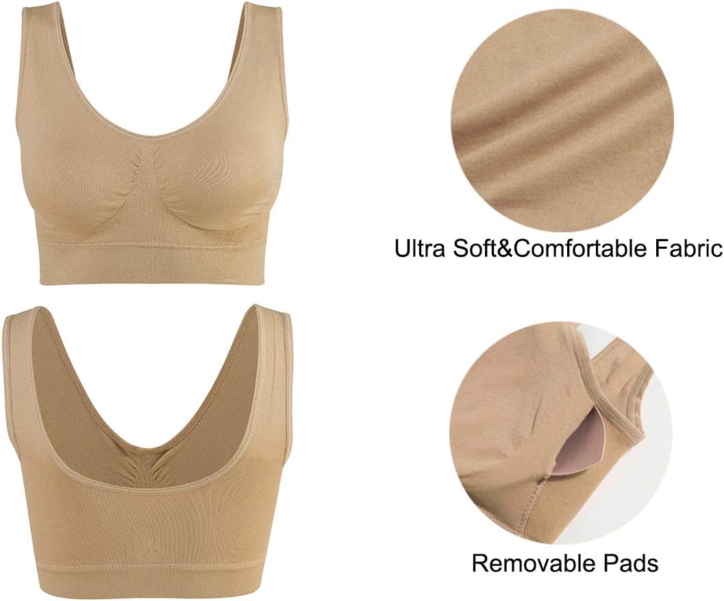 3-Pack Seamless Sports Bra Wirefree Yoga Bra with Removable Pads for Women