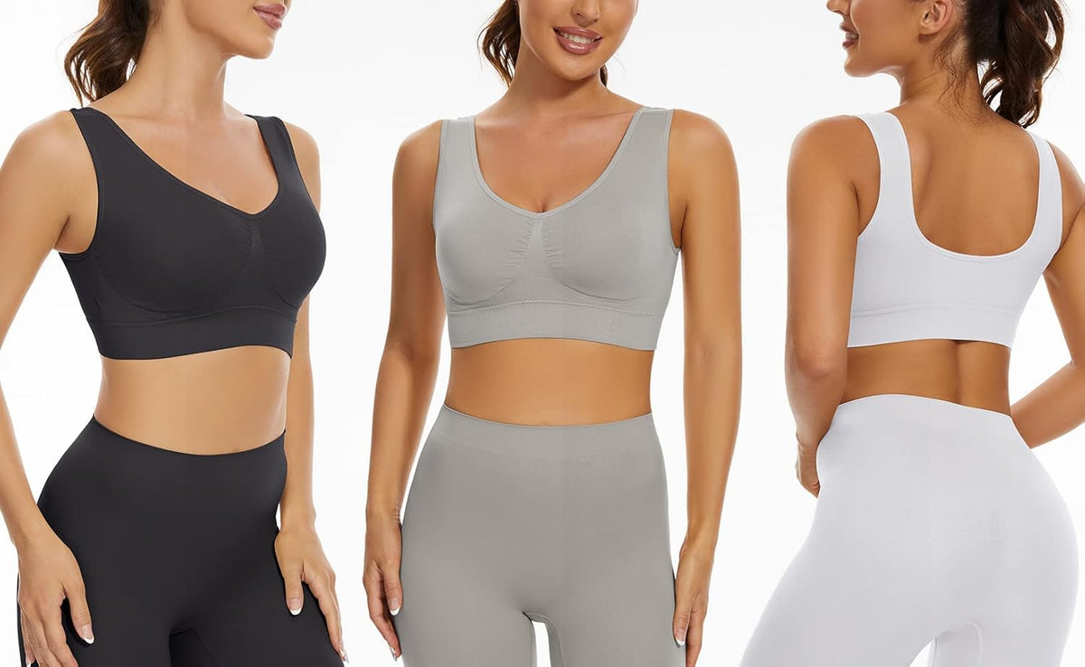 3-Pack Seamless Sports Bra Wirefree Yoga Bra with Removable Pads for Women