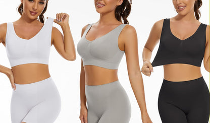 3-Pack Seamless Sports Bra Wirefree Yoga Bra with Removable Pads for Women