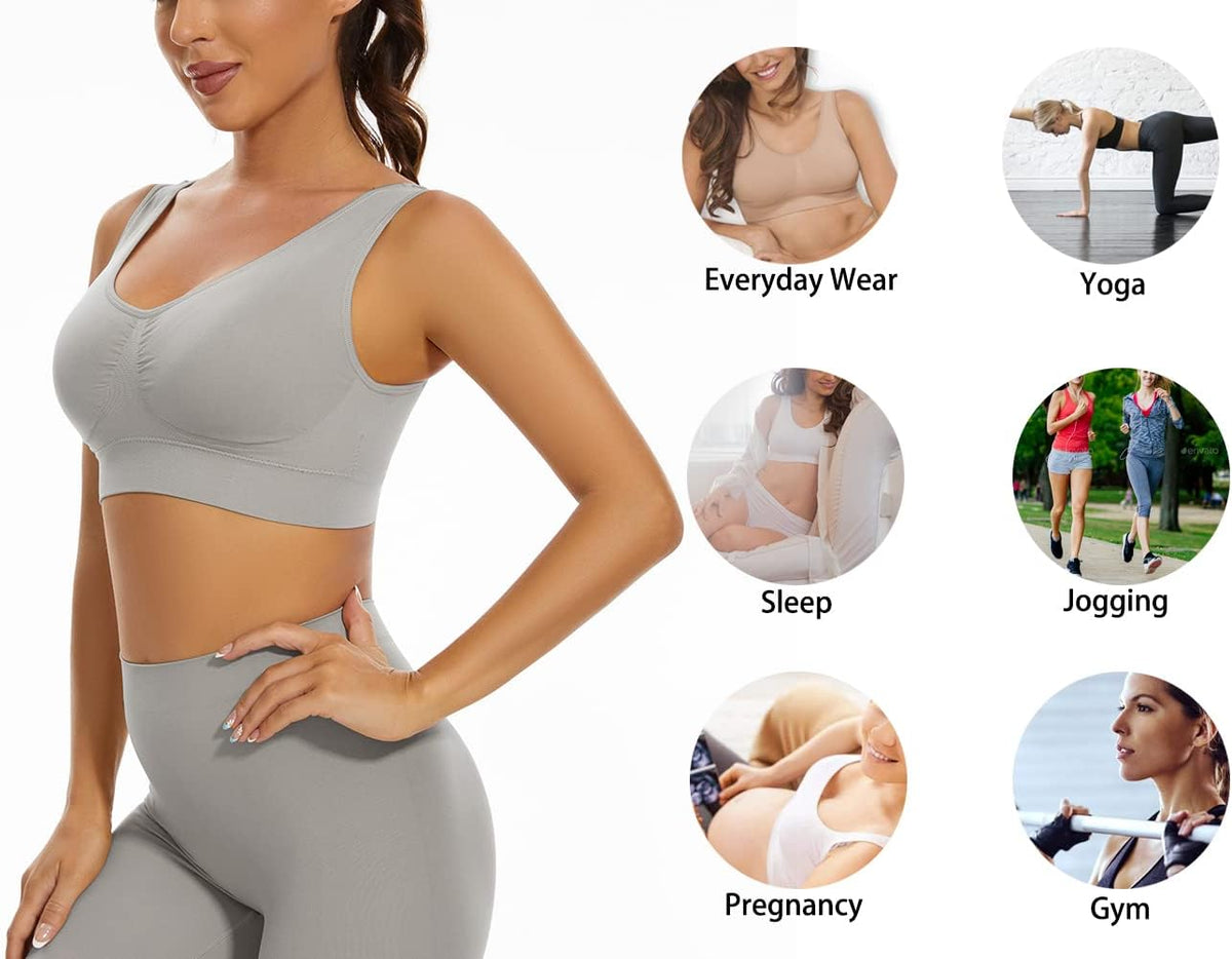 3-Pack Seamless Sports Bra Wirefree Yoga Bra with Removable Pads for Women