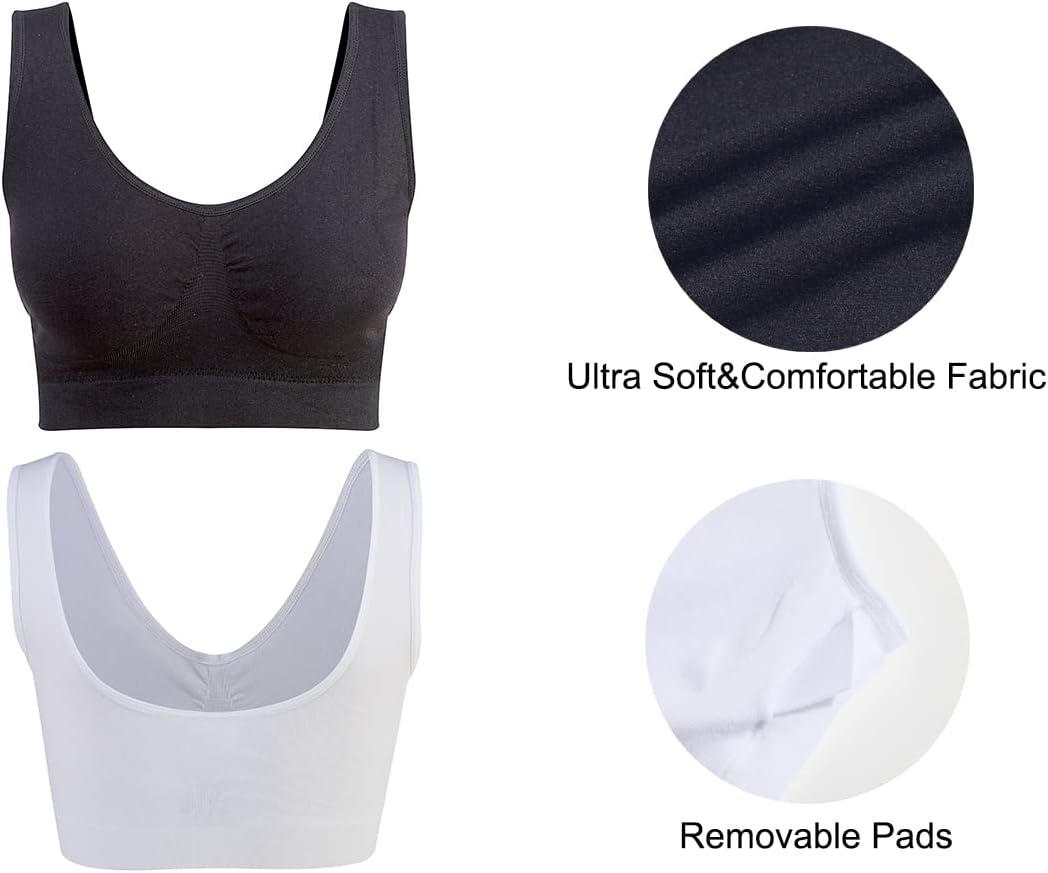 3-Pack Seamless Sports Bra Wirefree Yoga Bra with Removable Pads for Women