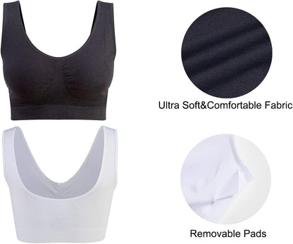 3-Pack Seamless Sports Bra Wirefree Yoga Bra with Removable Pads for Women