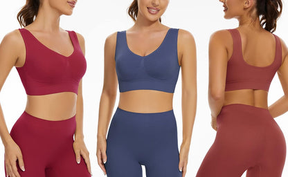 3-Pack Seamless Sports Bra Wirefree Yoga Bra with Removable Pads for Women