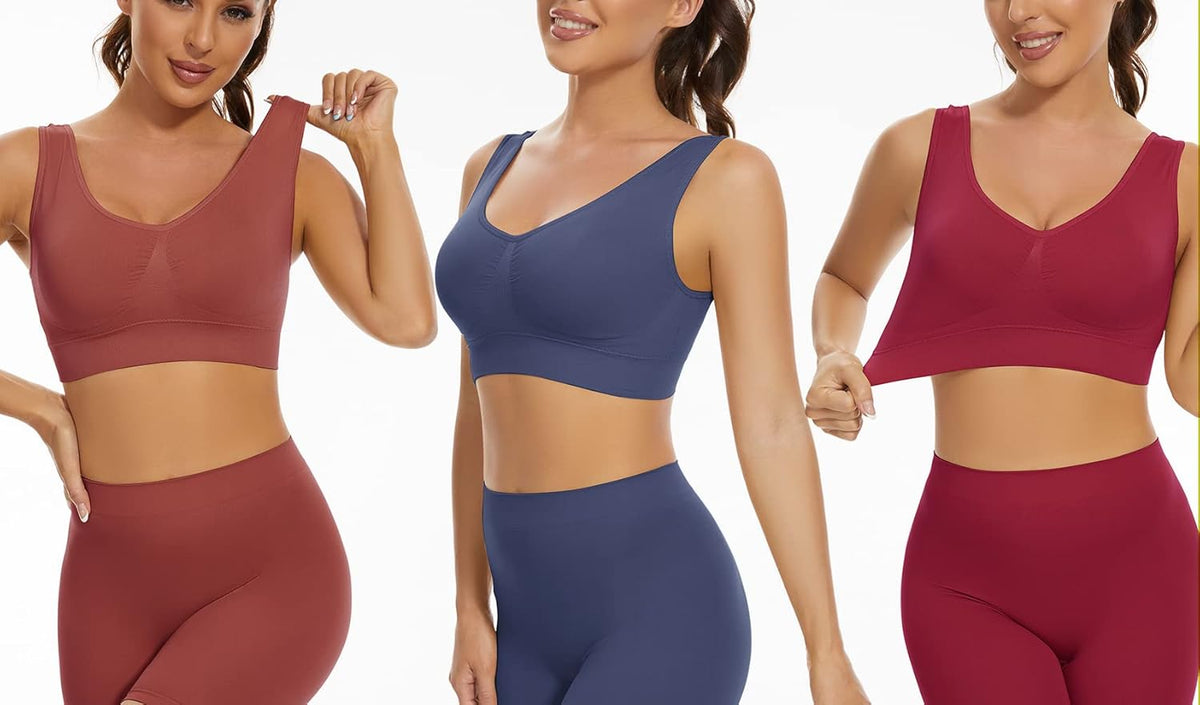 3-Pack Seamless Sports Bra Wirefree Yoga Bra with Removable Pads for Women