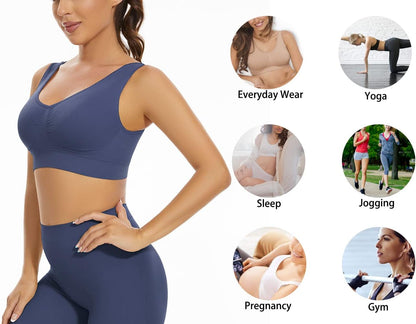 3-Pack Seamless Sports Bra Wirefree Yoga Bra with Removable Pads for Women