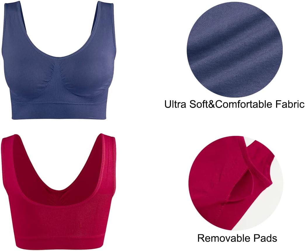 3-Pack Seamless Sports Bra Wirefree Yoga Bra with Removable Pads for Women