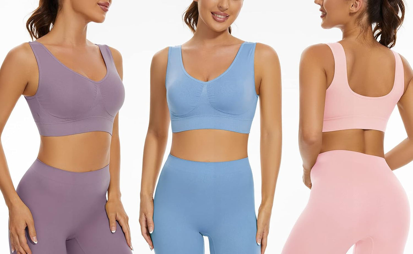 3-Pack Seamless Sports Bra Wirefree Yoga Bra with Removable Pads for Women