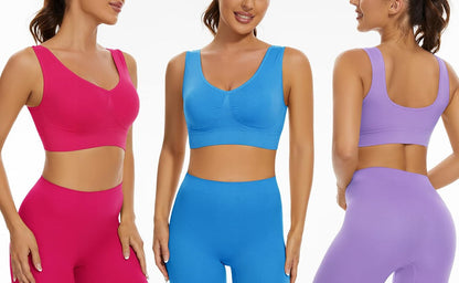 3-Pack Seamless Sports Bra Wirefree Yoga Bra with Removable Pads for Women