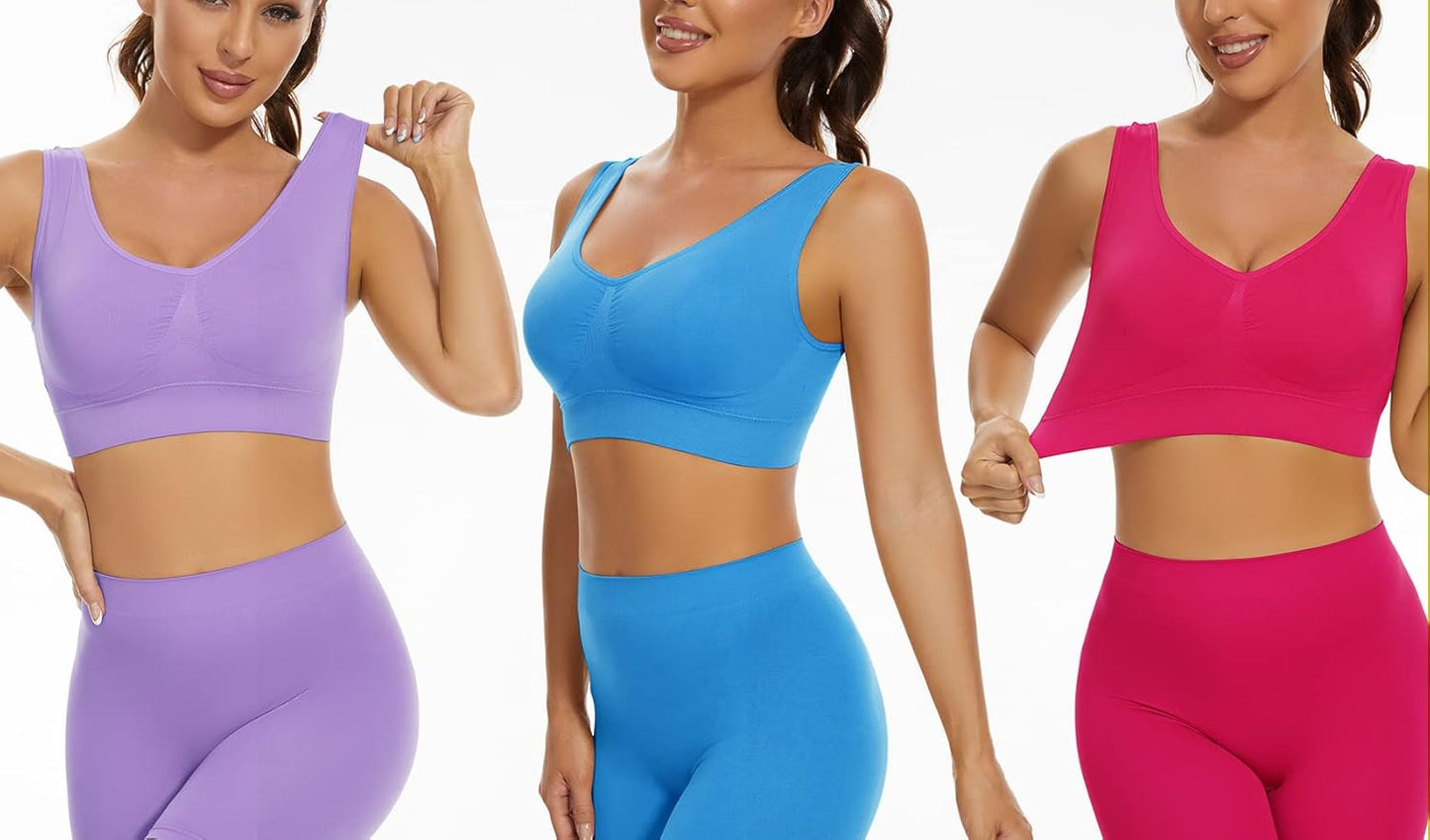 3-Pack Seamless Sports Bra Wirefree Yoga Bra with Removable Pads for Women