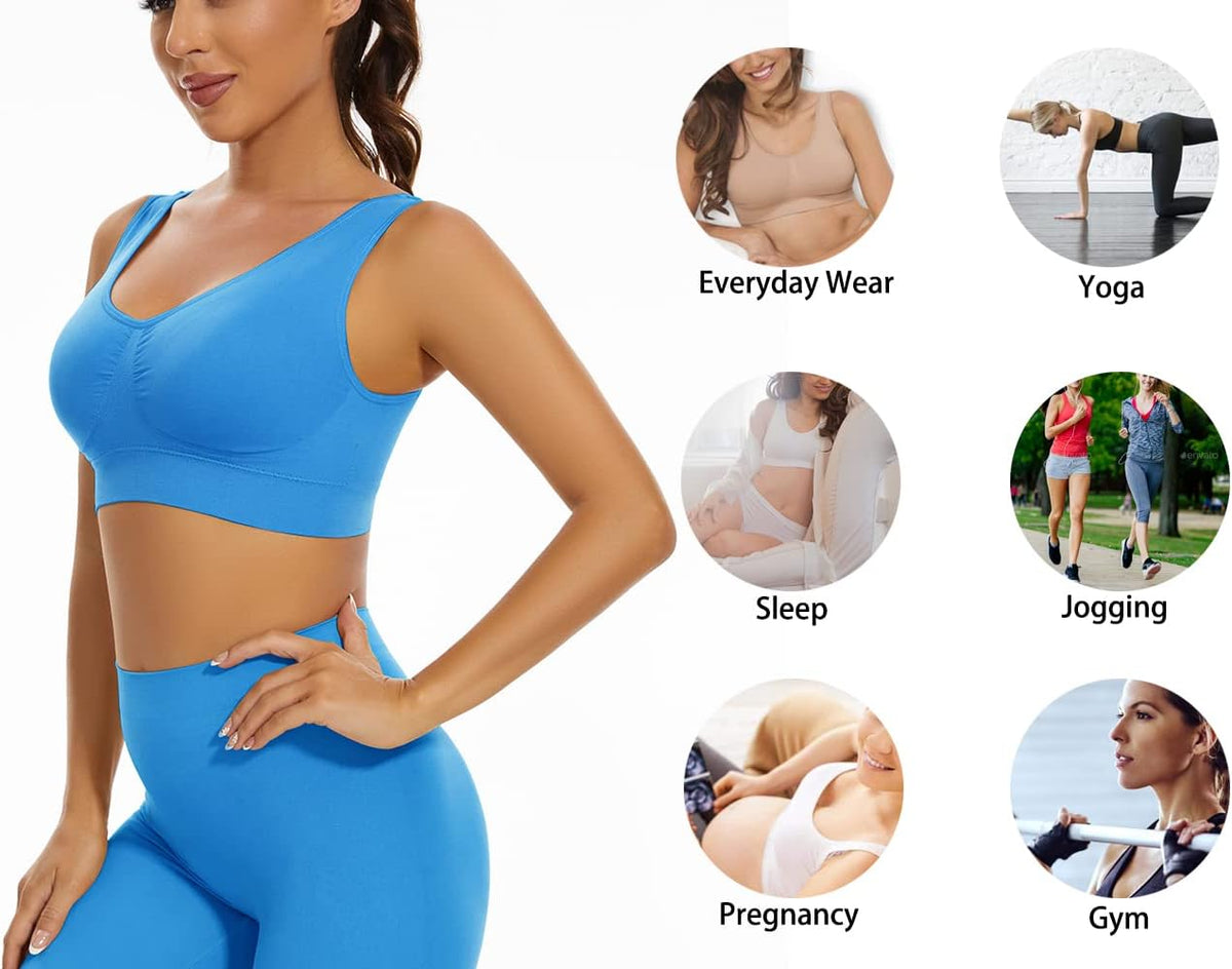 3-Pack Seamless Sports Bra Wirefree Yoga Bra with Removable Pads for Women