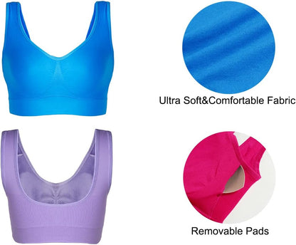 3-Pack Seamless Sports Bra Wirefree Yoga Bra with Removable Pads for Women