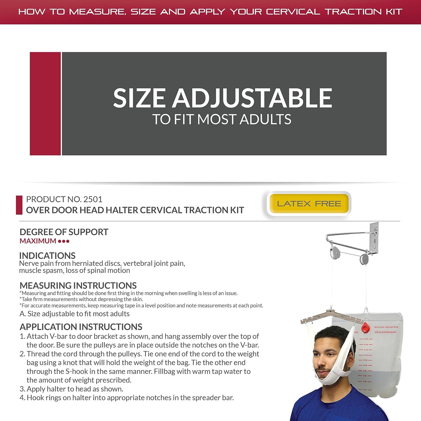 Cervical Traction Kit, Neck Pain Relief, Vertebrae Disk Herniation, Complete Over Door Setup