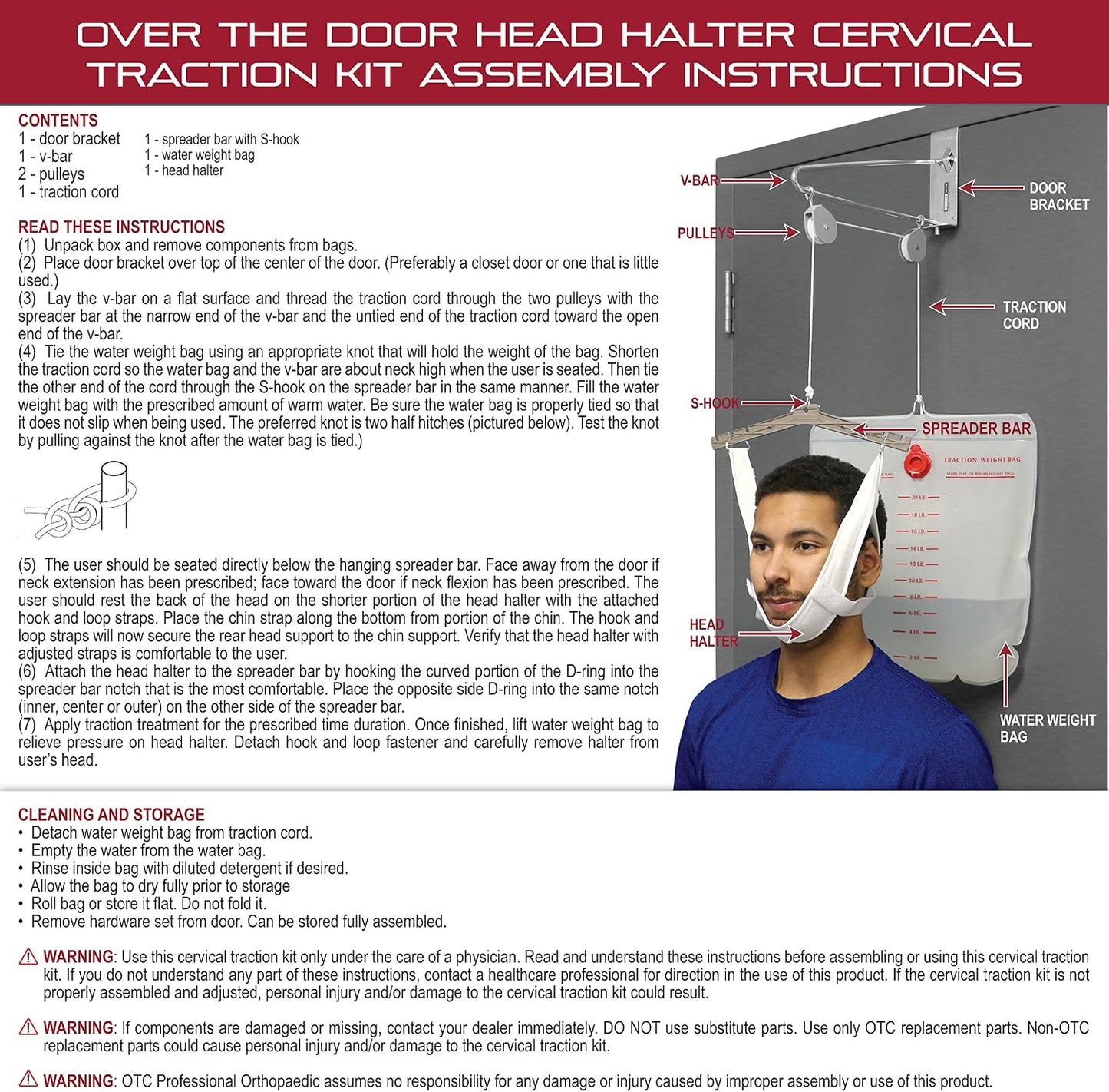 Cervical Traction Kit, Neck Pain Relief, Vertebrae Disk Herniation, Complete Over Door Setup