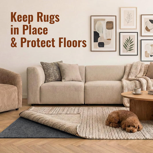3 x 5 Ft Rug Pad Non-Slip, 1/4" Thick, Rug Gripper for Hardwood Floors, Felt and Natural Rubber Backing, Dual Surface, Cushioned Pads, Keep Carpets in Place, Protective Padding Under Area Rugs