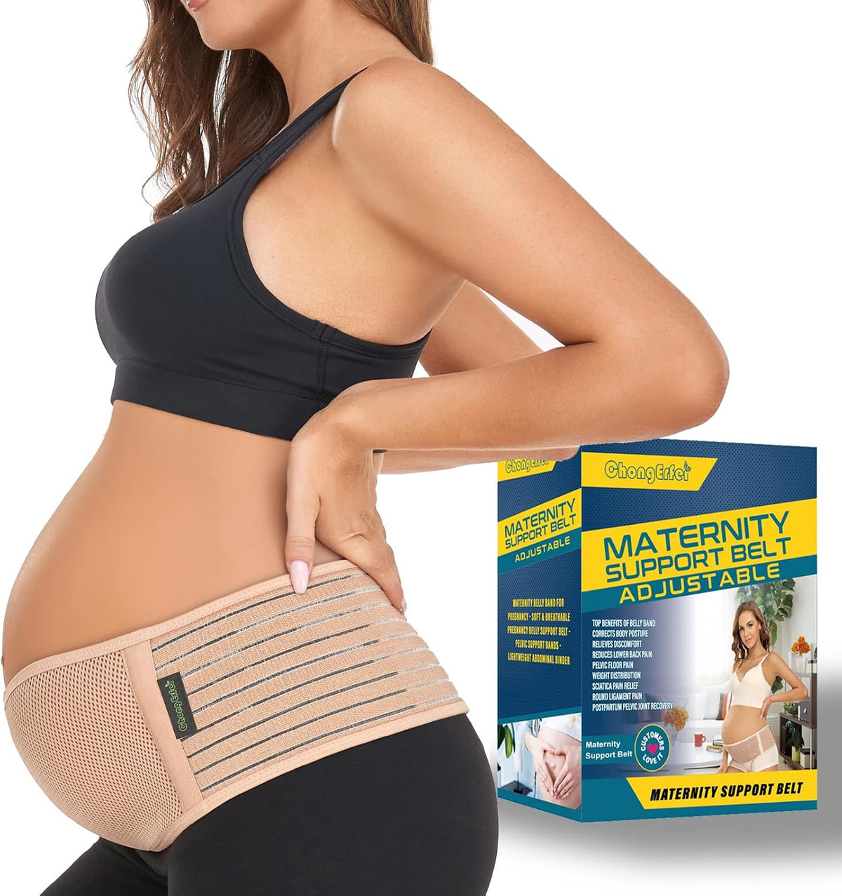 Pregnancy Belly Band Maternity Belt Back Support | Abdominal Binder Back Brace - Relieve Back, Pelvic, Hip Pain for Pregnancy Recovery (Black,One Size)