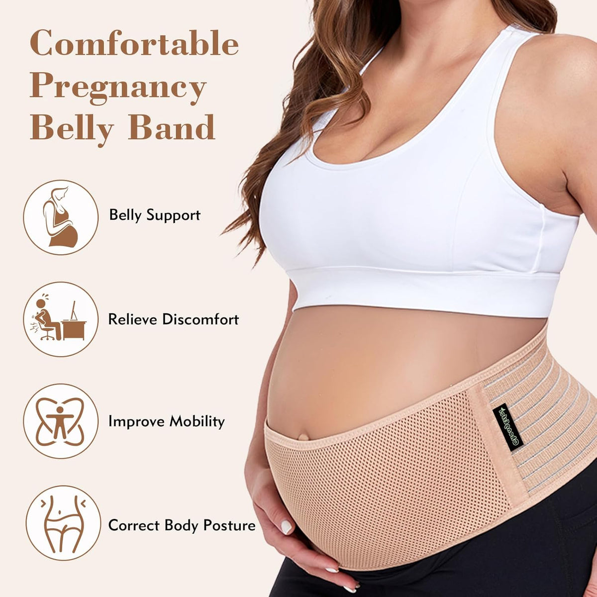 Pregnancy Belly Band Maternity Belt Back Support | Abdominal Binder Back Brace - Relieve Back, Pelvic, Hip Pain for Pregnancy Recovery (Black,One Size)