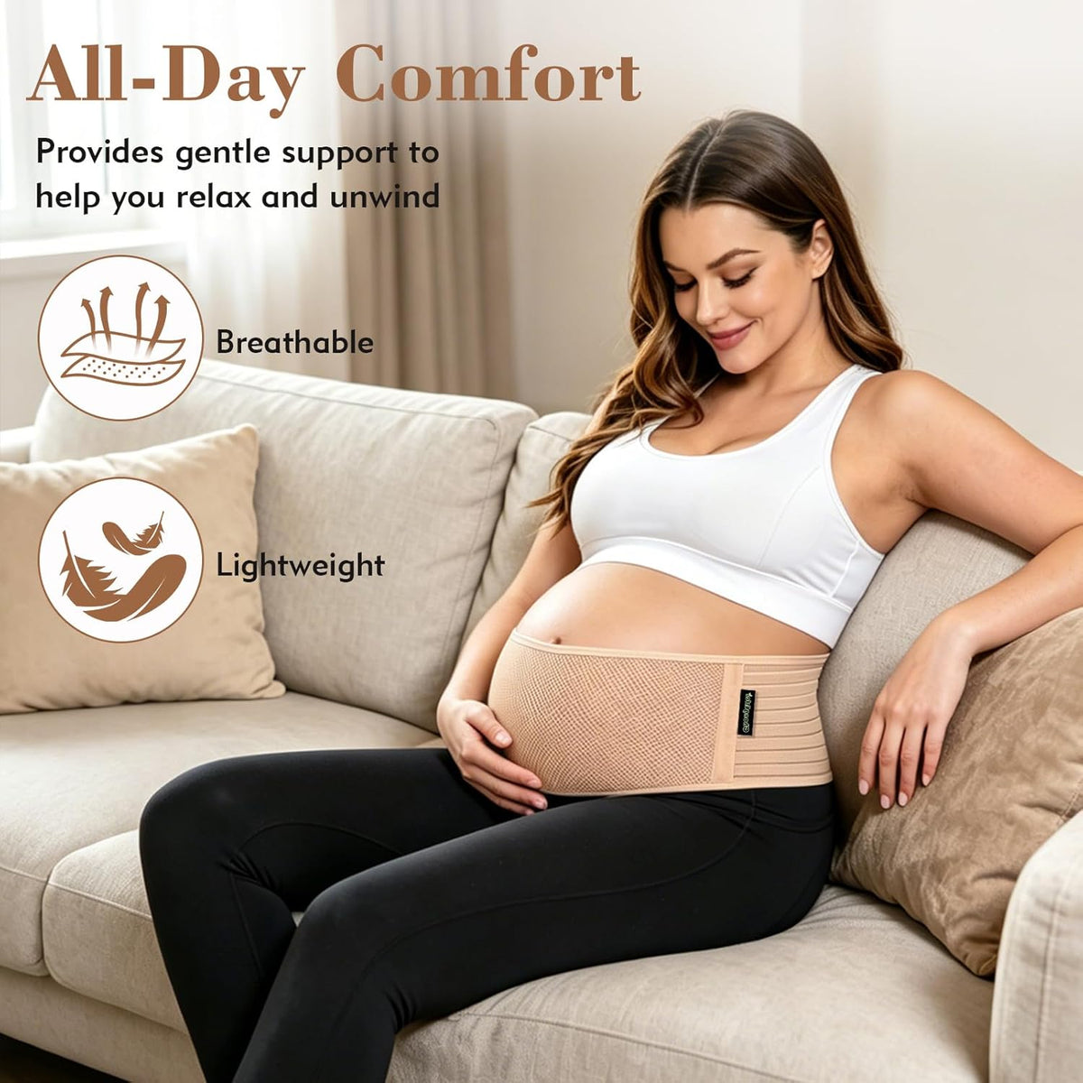 Pregnancy Belly Band Maternity Belt Back Support | Abdominal Binder Back Brace - Relieve Back, Pelvic, Hip Pain for Pregnancy Recovery (Black,One Size)