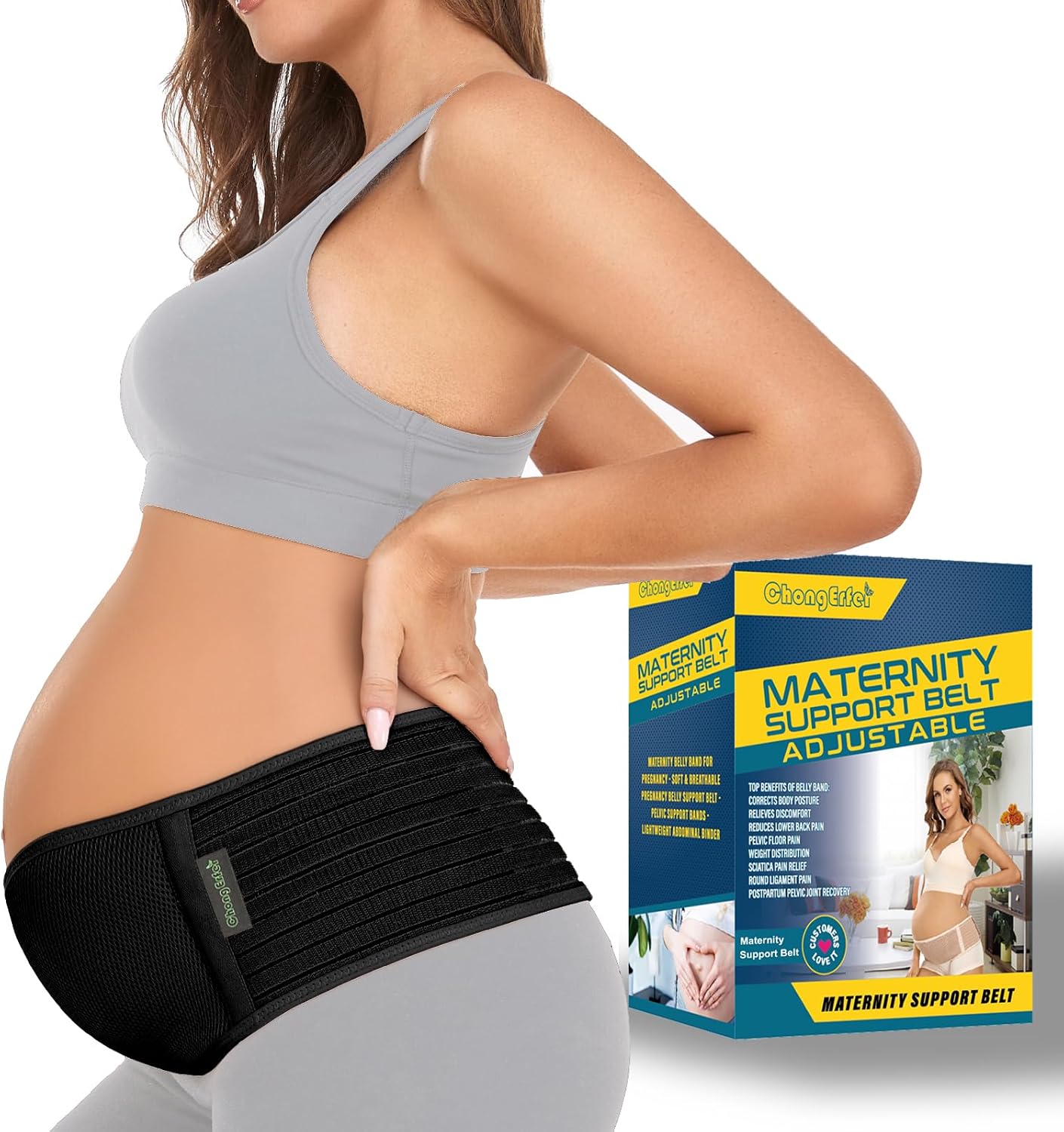 Pregnancy Belly Band Maternity Belt Back Support | Abdominal Binder Back Brace - Relieve Back, Pelvic, Hip Pain for Pregnancy Recovery (Black,One Size)