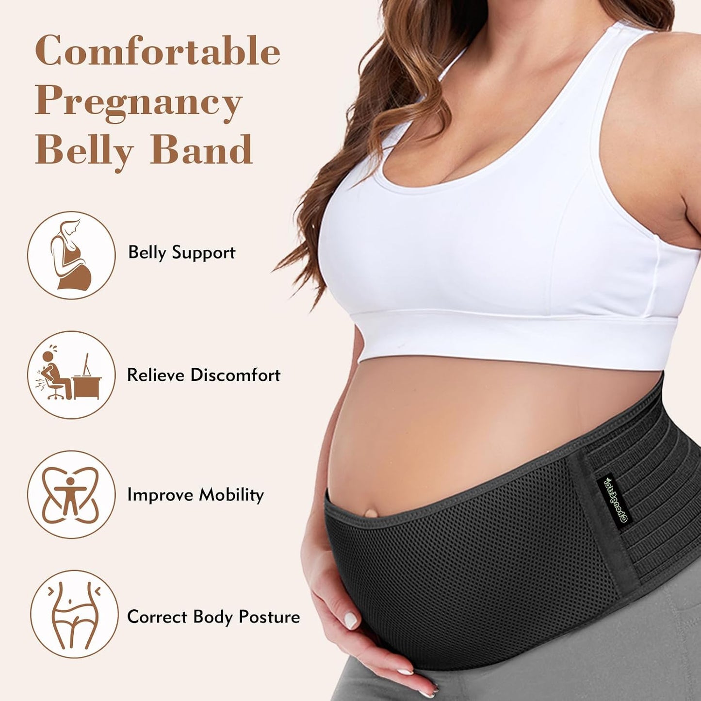 Pregnancy Belly Band Maternity Belt Back Support | Abdominal Binder Back Brace - Relieve Back, Pelvic, Hip Pain for Pregnancy Recovery (Black,One Size)
