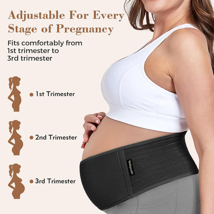 Pregnancy Belly Band Maternity Belt Back Support | Abdominal Binder Back Brace - Relieve Back, Pelvic, Hip Pain for Pregnancy Recovery (Black,One Size)