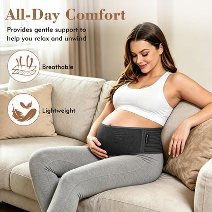 Pregnancy Belly Band Maternity Belt Back Support | Abdominal Binder Back Brace - Relieve Back, Pelvic, Hip Pain for Pregnancy Recovery (Black,One Size)