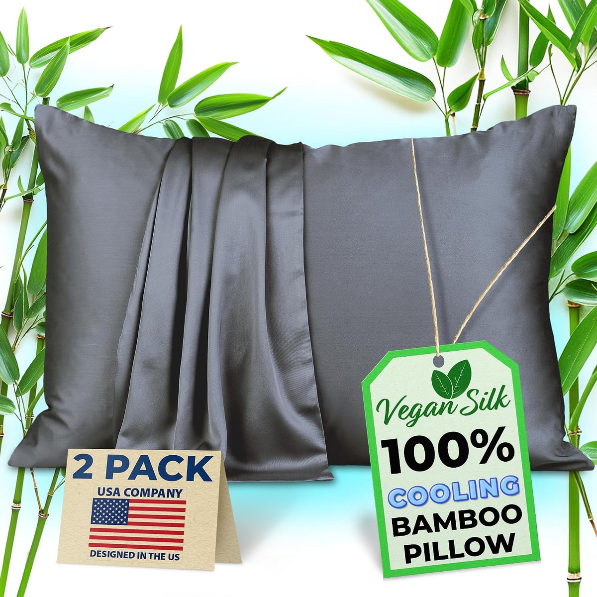 Pillow Cases - 100% Viscose Derived from Bamboo - Cooling Pillowcase - Standard Size, White, Set of 2 Zippered - for Hot Sleepers - Soft Pillow Covers