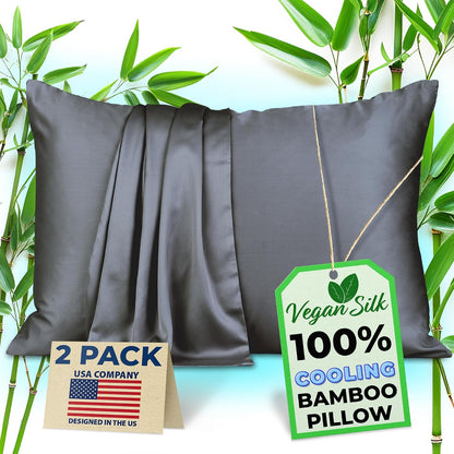 Pillow Cases - 100% Viscose Derived from Bamboo - Cooling Pillowcase - Standard Size, White, Set of 2 Zippered - for Hot Sleepers - Soft Pillow Covers