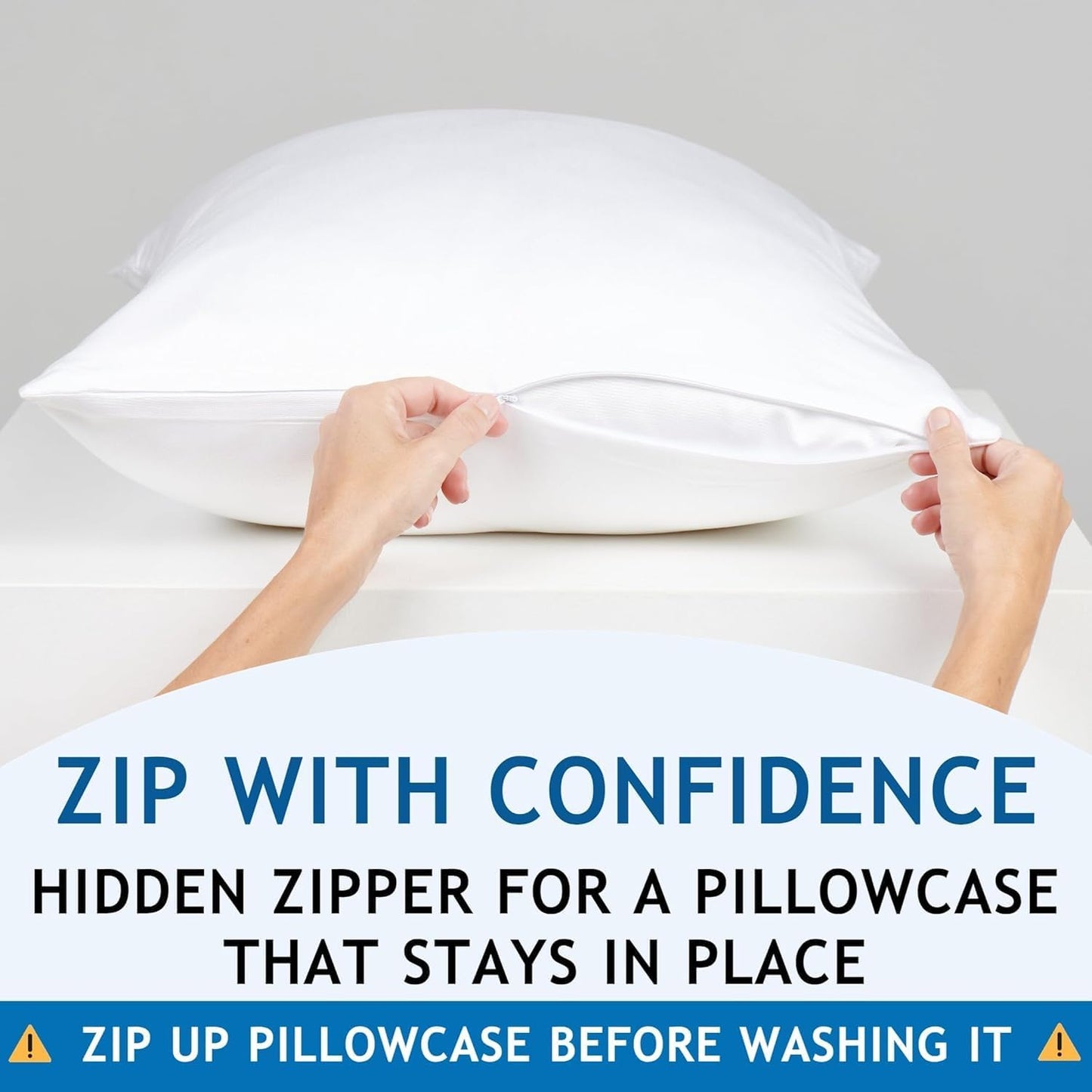 Pillow Cases - 100% Viscose Derived from Bamboo - Cooling Pillowcase - Standard Size, White, Set of 2 Zippered - for Hot Sleepers - Soft Pillow Covers