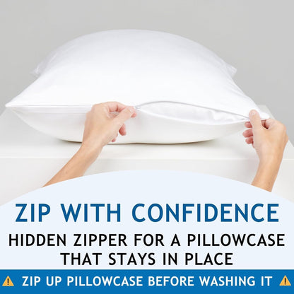 Pillow Cases - 100% Viscose Derived from Bamboo - Cooling Pillowcase - Standard Size, White, Set of 2 Zippered - for Hot Sleepers - Soft Pillow Covers