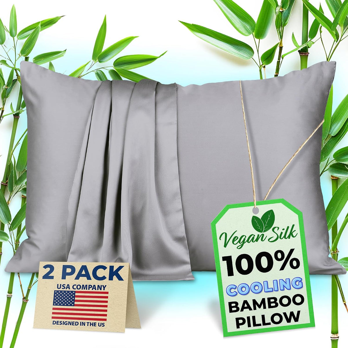 Pillow Cases - 100% Viscose Derived from Bamboo - Cooling Pillowcase - Standard Size, White, Set of 2 Zippered - for Hot Sleepers - Soft Pillow Covers