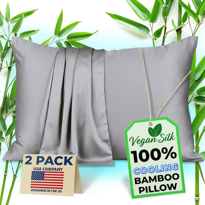 Pillow Cases - 100% Viscose Derived from Bamboo - Cooling Pillowcase - Standard Size, White, Set of 2 Zippered - for Hot Sleepers - Soft Pillow Covers