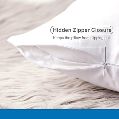 Pillow Cases - 100% Viscose Derived from Bamboo - Cooling Pillowcase - Standard Size, White, Set of 2 Zippered - for Hot Sleepers - Soft Pillow Covers