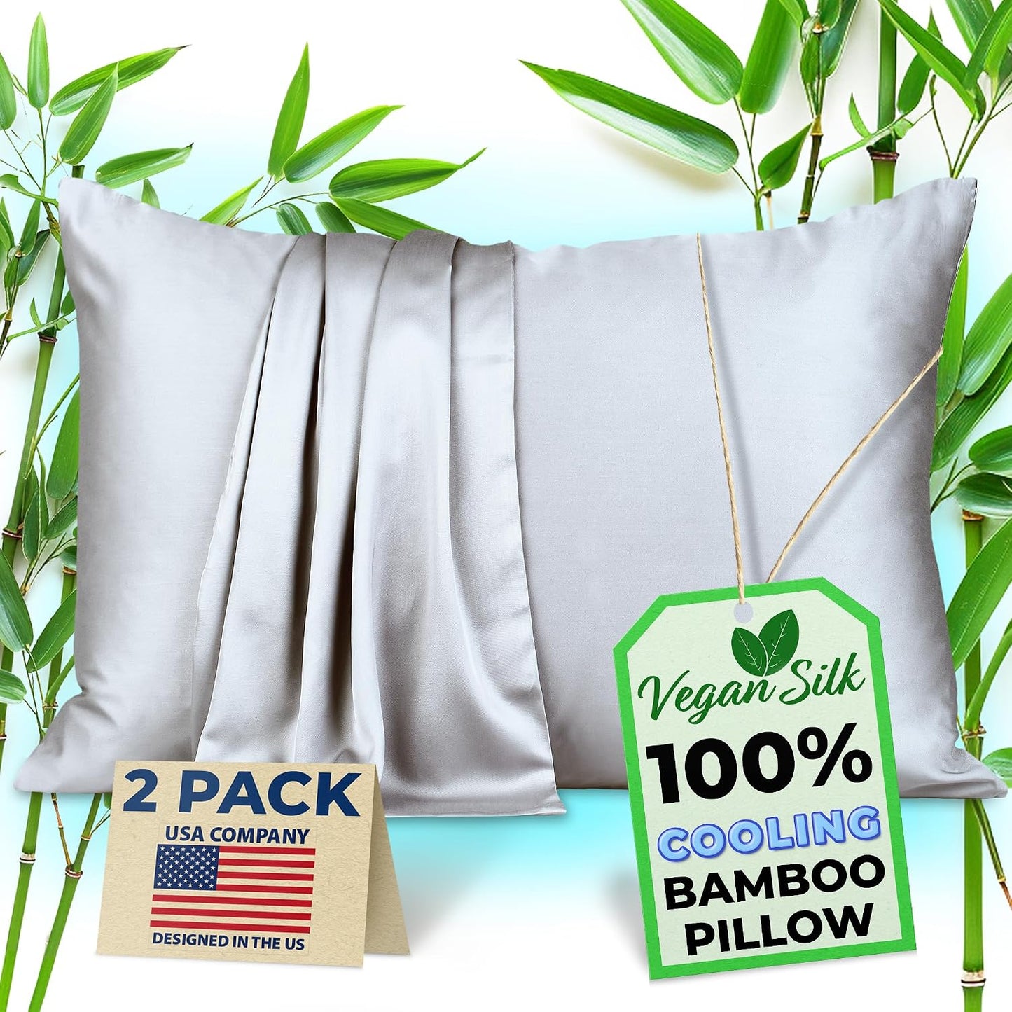 Pillow Cases - 100% Viscose Derived from Bamboo - Cooling Pillowcase - Standard Size, White, Set of 2 Zippered - for Hot Sleepers - Soft Pillow Covers